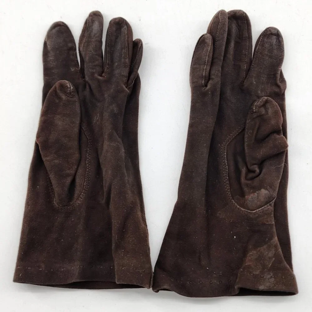 Vintage BACMO Women’s Size 6 3/4 Soft Suede Brown‎ Thin Unlined Gloves